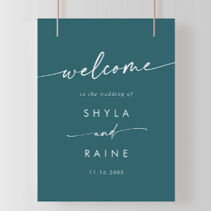 Boho Chic Teal Blue DIY Bröllop Välkomsttecken Poster
