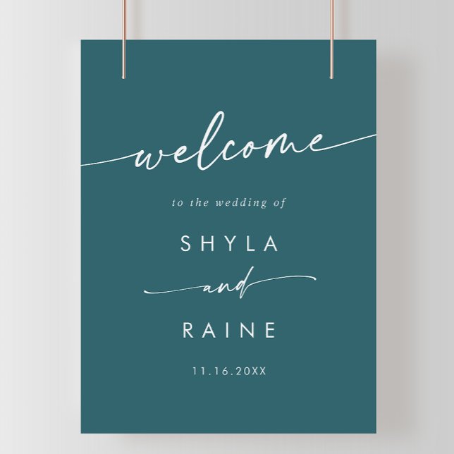 Boho Chic Teal Blue DIY Bröllop Välkomsttecken Poster (Skapare uppladdad)