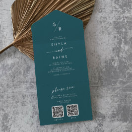 Boho Chic Teal Blue Dual QR Code Bröllop