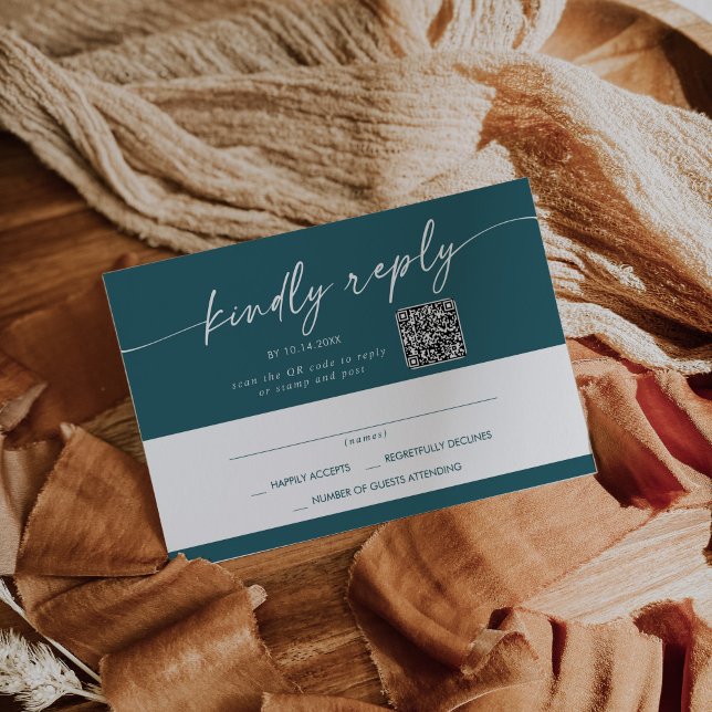 Boho Chic Teal Blue Mail In och QR-kod OSA Kort (Skapare uppladdad)