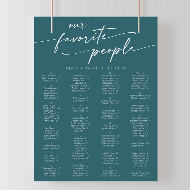 Boho Chic Teal Blue Printable Sittdiagram Poster (Skapare uppladdad)
