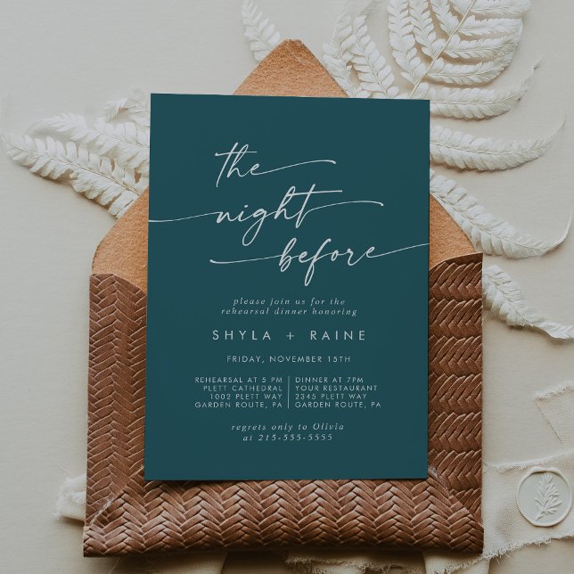 Boho Chic Teal Blue Rehearsal Dinner Inbjudan (Skapare uppladdad)