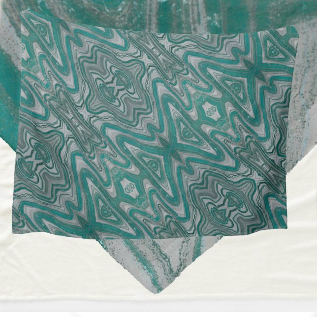 Boho Chic Teal och Grått Abstrakt Mönster Fleecefilt (Skapare uppladdad)