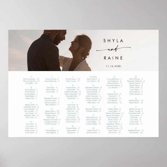 Boho Chic Teal och Vit Bild Sittplatskarta Poster (Framsidan)