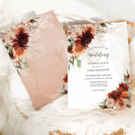 Boho Chic Terracotta Blommigt Pampas Grass Bröllop Inbjudningar
