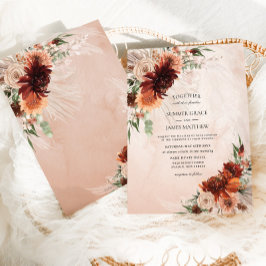 Boho Chic Terracotta Blommigt Pampas Grass Bröllop Inbjudningar