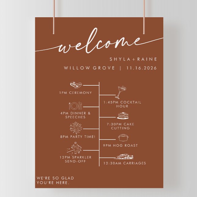 Boho Chic Terracotta DIY Bröllop Välkomsttidslinje Poster (Skapare uppladdad)