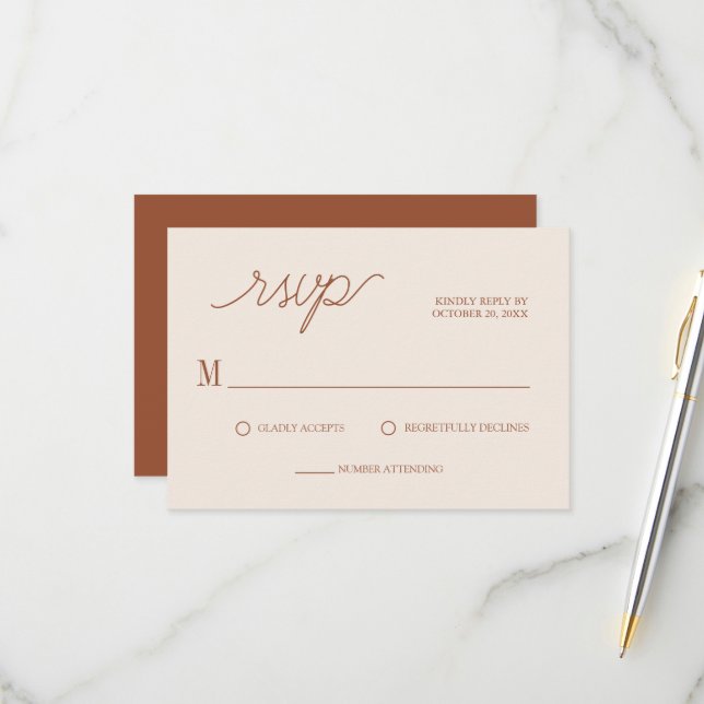 Boho Chic Terracotta Minimal Bröllop OSA Kort (Fram/Back In Situ)