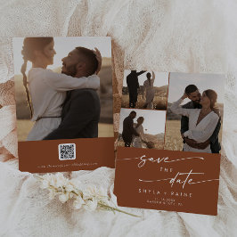 Boho Chic Terracotta Multi Photo QR-kod Spara Datumet