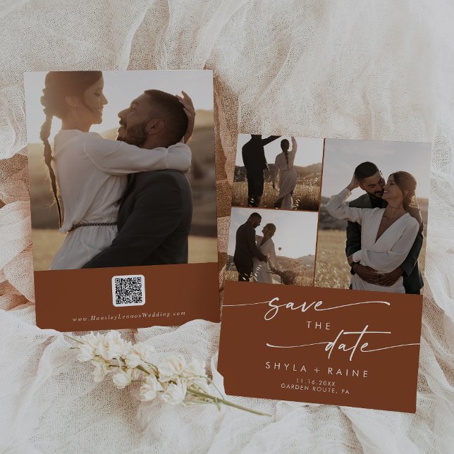 Boho Chic Terracotta Multi Photo QR-kod Spara Datumet (Skapare uppladdad)