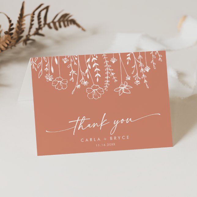 Boho Chic Terracotta Wildflower Folded Wedding  Tack Kort (Skapare uppladdad)