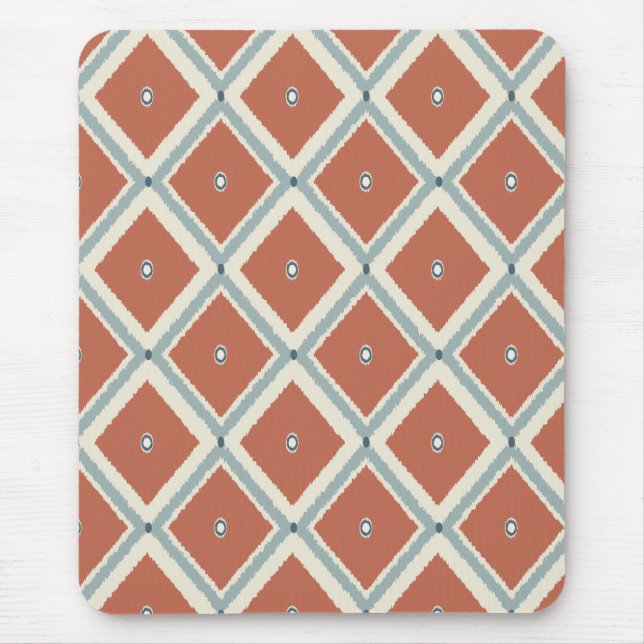Boho Chic Terrakotta och Indigo Geometrisk Ikat Mö Musmatta (Framsidan)