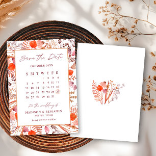 Boho Chic Terrakotta Vildblommor Bröllopskalender Spara Datumet