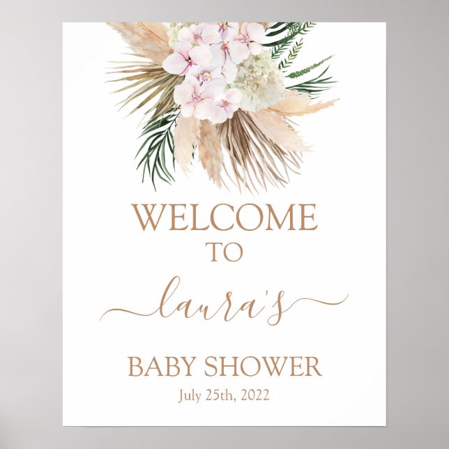 Boho chic Torkad Handflatan Baby Shower Välkomstsk Poster (Framsidan)