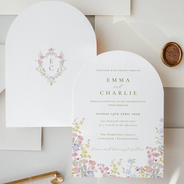 Boho Chic Trädgård Vildblommor Vår Sommar Bröllop Inbjudningar (Skapare uppladdad)