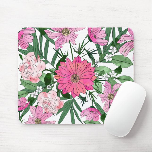 Boho chic trädgårdsblommig design musmatta (Med mus)