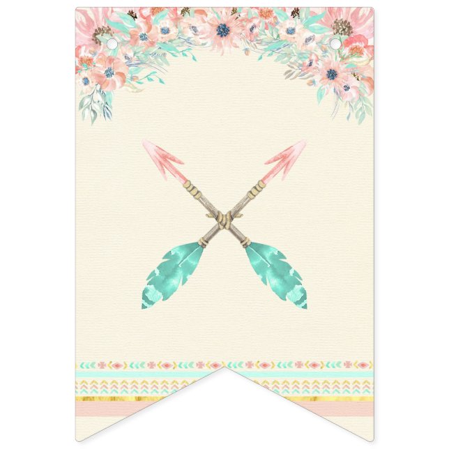 Boho Chic Tribal Pilar Fjäder Fersken Rosa Mint Vimplar (Tionde flaggan)