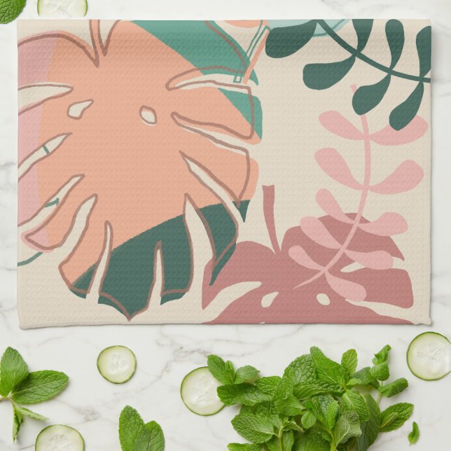 Boho Chic Tropical Monstera Plant Kitchen Towels Kökshandduk (Vikta)