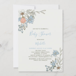 Boho chic Vår Blå Blommig Bebis Shower Inbjudningar