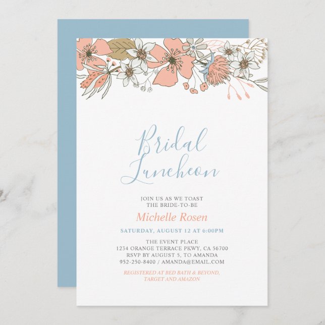 Boho Chic Vår Blommigt Möhippa Luncheon Shower Inv Inbjudningar (Fram/baksida)