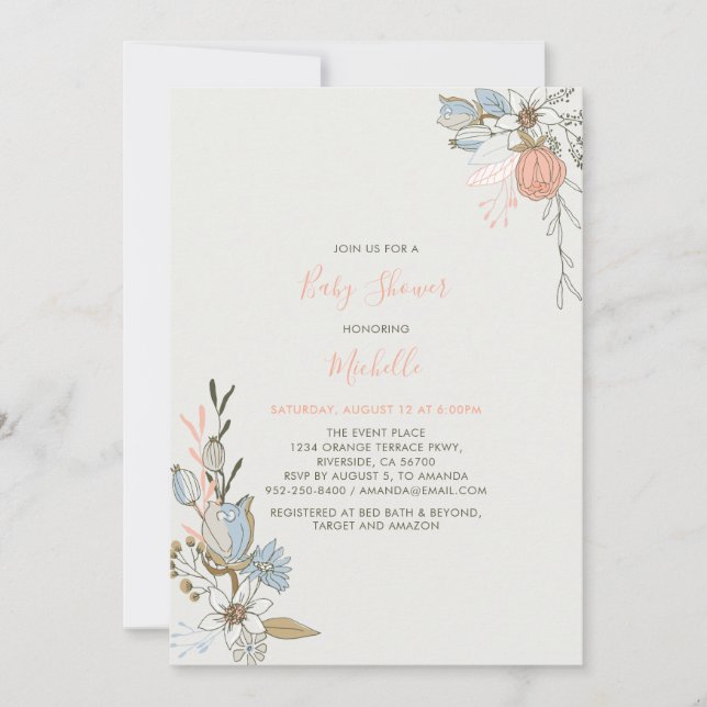 Boho chic Vår Korall Rosa Blommig  Barnkalas Inbjudningar (Framsida)