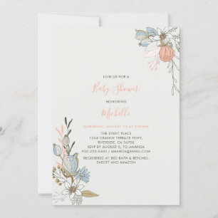 Boho chic Vår Korall Rosa Blommig Barnkalas Inbjudningar