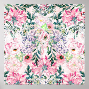 boho chic vattencolor vår rosa blommigt poster