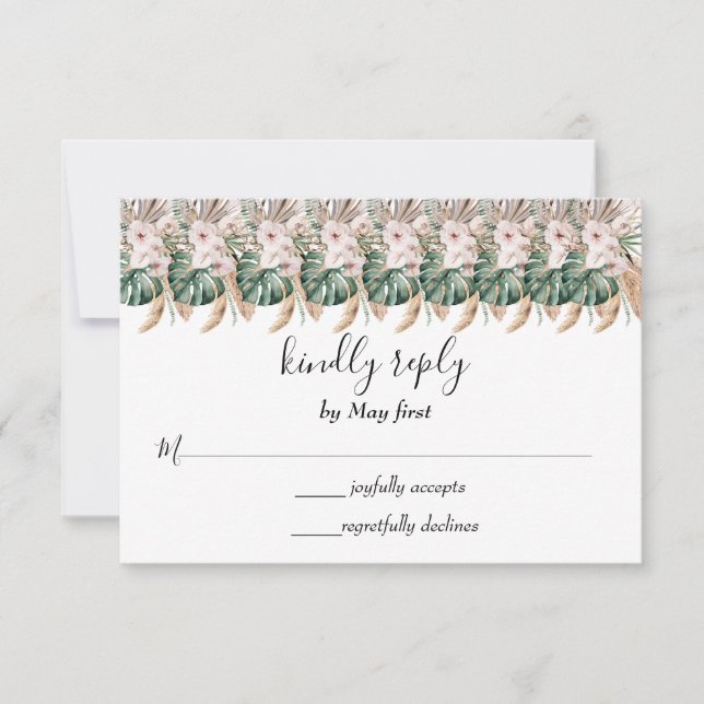 Boho Chic Vattenfärg Blommig Bröllop OSA Kort (Framsida)