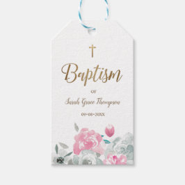 Boho Chic Vattenfärg Blommor Barn Döpelse Presentetikett