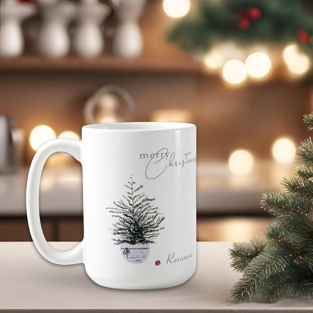 Boho Chic Vattenfärg Julgran Personlig Kaffemugg (Skapare uppladdad)