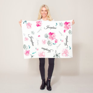 Boho Chic Vattenfärgblommor upprepade Namn Baby Fleecefilt