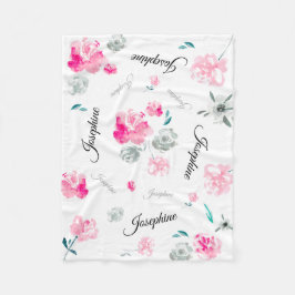Boho Chic Vattenfärgblommor upprepade Namn Baby Fleecefilt