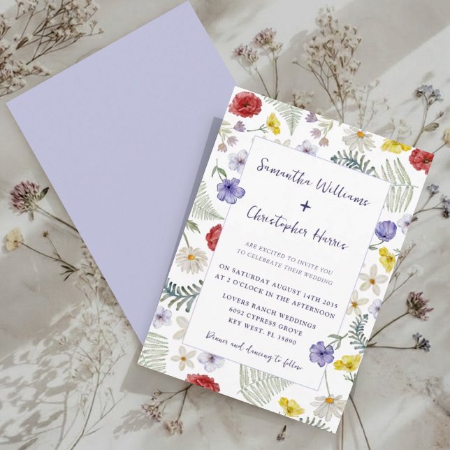 Boho Chic Vilda Blommor Akvarell Bröllop   Inbjudningar (Skapare uppladdad)