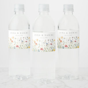 Boho Chic Vildblomma Bröllop Vattenflaskor Etikett