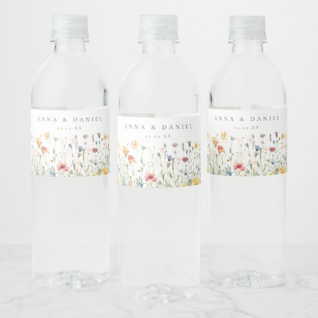 Boho Chic Vildblomma Bröllop Vattenflaskor Etikett (Flaskor)