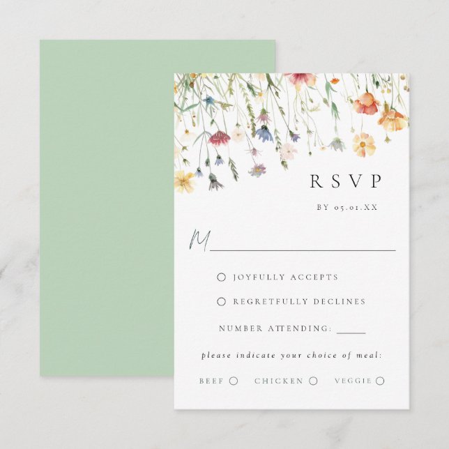 Boho Chic Vildblomma Bröllops Måltid Val RSVP-kort OSA Kort (Fram/baksida)