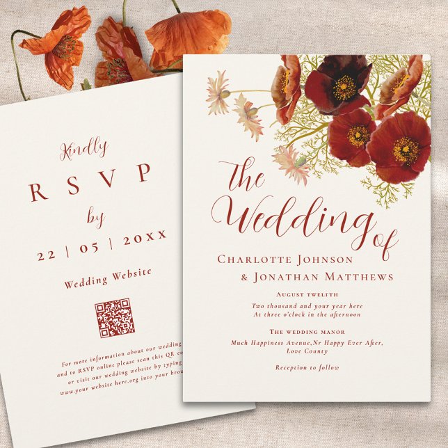 Boho Chic Vildblomma Brun Blommig Bröllop Inbjudningar (Boho wildflower fall wedding invitation in earthy tones)