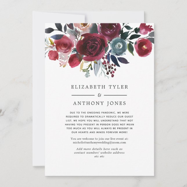 Boho Chic vinröd och marinblå reducerad gästlista Meddelande (Framsida)