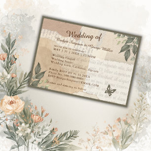 boho chic vintage greenery bröllop inbjudningar