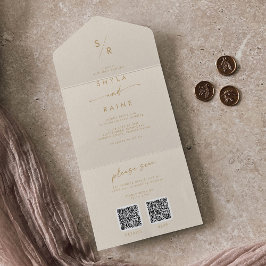 Boho Chic Vintage Guld Dual QR Code Bröllop