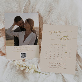 Boho Chic Vintage Guld QR-kodfotokalender Spara Datumet