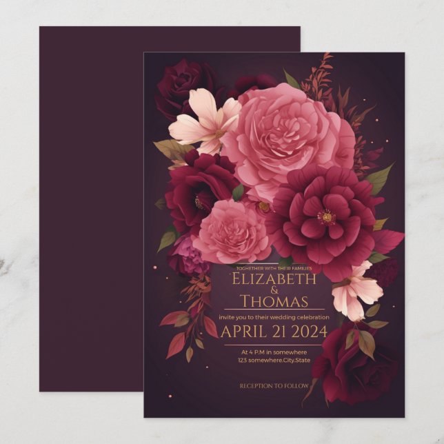 Boho Chic Violet och Mörkens Lila. Inbjudningar (Fram/baksida)