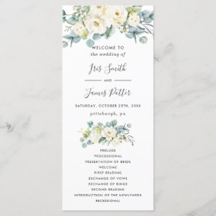 Boho Chic Vit Blommigt Eucalyptus Bröllopsprogram Program