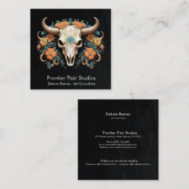 Boho Chic Watercolor Art Deco Blommigt Cow Skull Fyrkantigt Visitkort