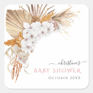 Boho Chic Watercolor Blommigt Baby Shower Fyrkantigt Klistermärke