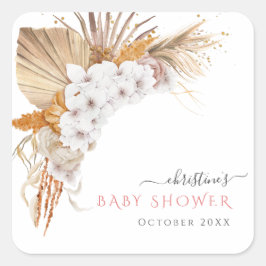 Boho Chic Watercolor Blommigt Baby Shower Fyrkantigt Klistermärke