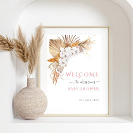 Boho Chic Watercolor Blommigt Baby Shower Välkomme Poster