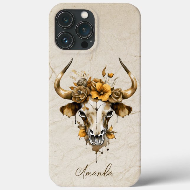 Boho Chic Watercolor Blommigt Cow Skull (Baksida)