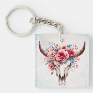 Boho Chic Watercolor Blommigt Cow Skull