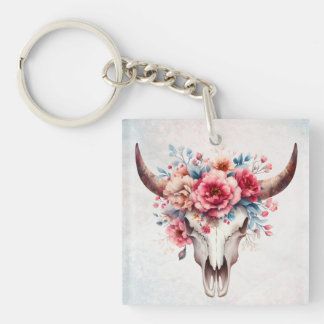 Boho Chic Watercolor Blommigt Cow Skull